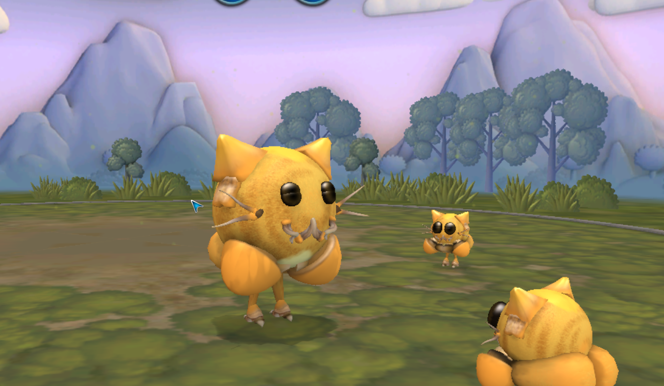 several neocats in a field now rendered with the yellow fur texture, there's also some baby neocats that has ginormous eyes